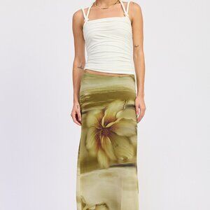 Floral Mesh Maxi Skirt (Green)